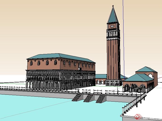 某罗马商业广场建筑设计SU模型(1)