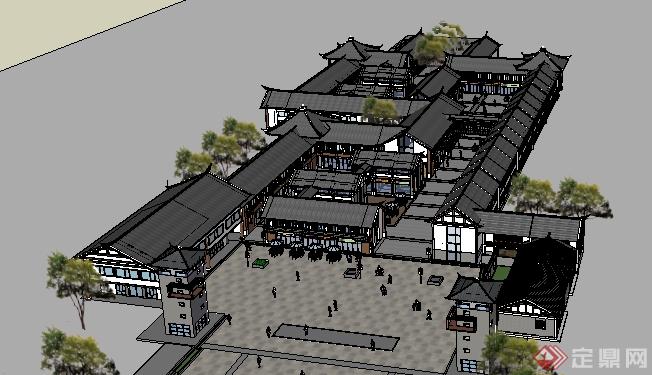 某中式商业街建筑设计整体SU模型(3)
