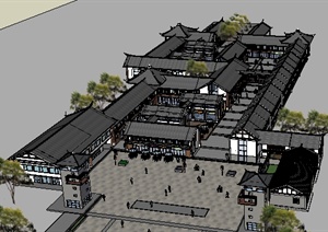 某中式商业街建筑设计整体SU(草图大师)模型