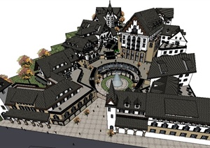 某瑞士风情商业街建筑设计整体SU(草图大师)模型