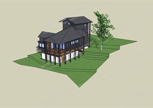 某独栋别墅住宅建筑设计整体SU(草图大师)模型
