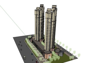 某高层住宅底商建筑设计SU(草图大师)模型1