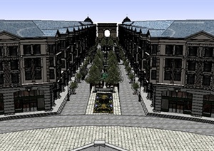 某欧式商业街整体建筑景观设计SU(草图大师)模型