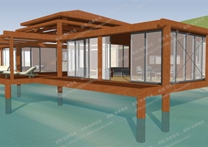 某水上别墅建筑设计SU(草图大师)模型素材