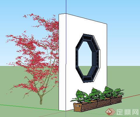 园林景观之现代中式景墙设计su模型8(2)
