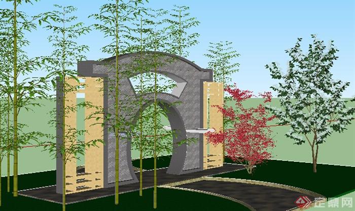 园林景观之现代中式景墙设计su模型9(2)