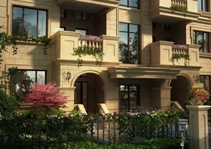 某欧式住宅楼建筑庭院景观效果图psd格式