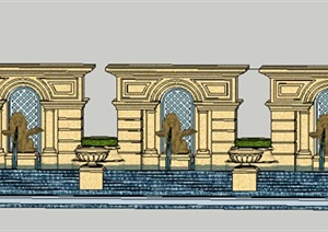 园林景观之欧式景墙设计SU(草图大师)模型21