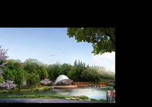 某湖泊滨水公园景观设计效果图PSD格式