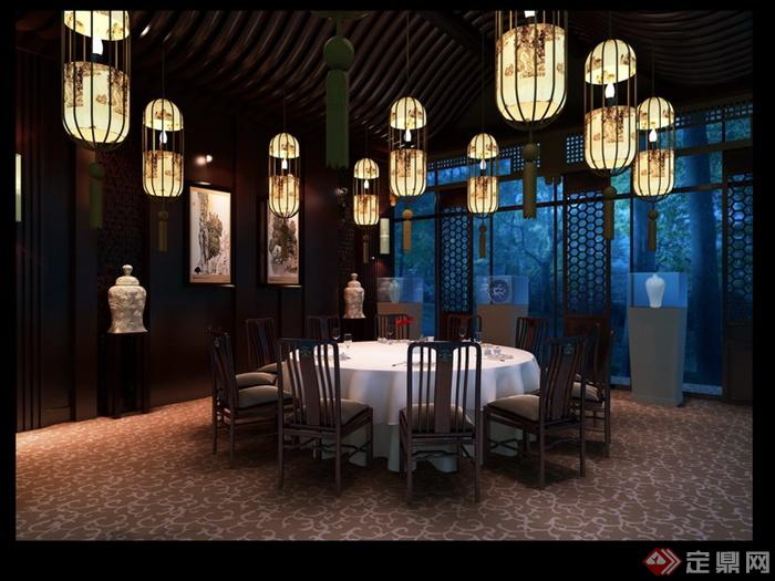 某中式风格餐厅室内装饰设计psd效果图