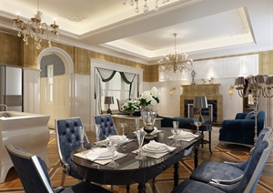 某欧式风格客餐厅整体室内装饰3DMAX模型