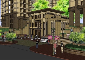 某新古典入口会所以及高层住宅建筑设计SU(草图大师)模型
