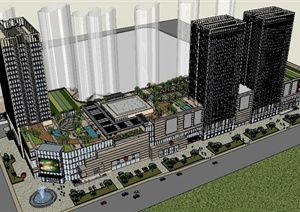 某现代商业街办公楼建筑设计SU(草图大师)模型