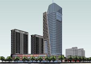 某地商业综合楼建筑设计整体SU(草图大师)模型