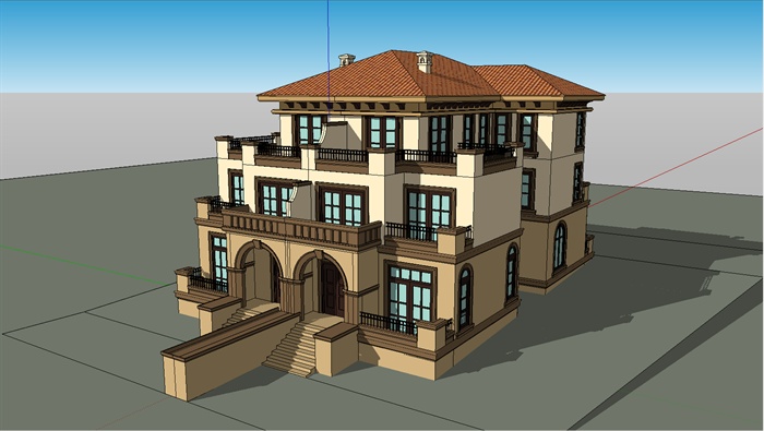 某新古典双拼别墅建筑设计整体su模型