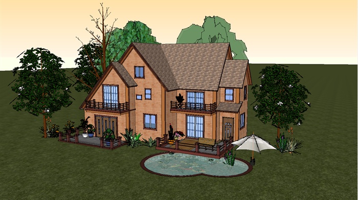 某独栋别墅住宅建筑设计su整体模型