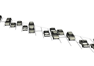 某停车位以及汽车组合整体SU(草图大师)模型