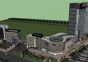 某现代商业中心办公楼整体建筑设计SU(草图大师)模型