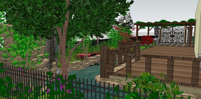 某别墅庭院花园景观设计SU模型