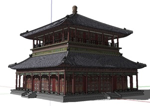某古典中式茶楼阁楼设计SU(草图大师)模型素材