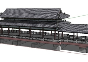 某中式古建园桥建筑设计整体SU(草图大师)模型