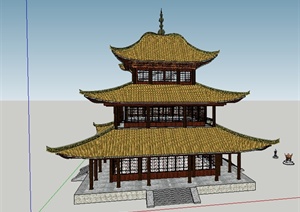 某古典中式阁楼设计SU(草图大师)模型素材2