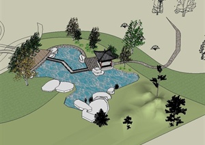 某古典园林水景设计SU(草图大师)模型