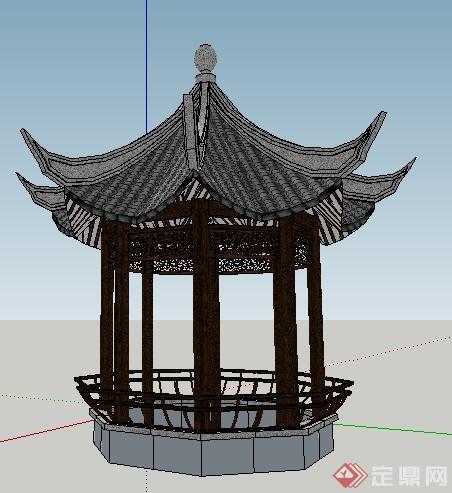 某古典中式八角亭整体su模型(1)