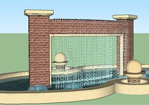 园林景观之现代水景墙设计方案SU(草图大师)模型