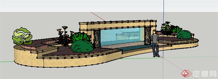 园林景观之现代景墙设计方案SU模型2(1)