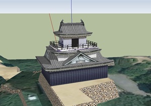 某中式古典旅游区阁楼设计SU(草图大师)模型素材