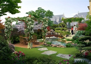 园林景观之庭院花园景观效果图（PSD格式）1
