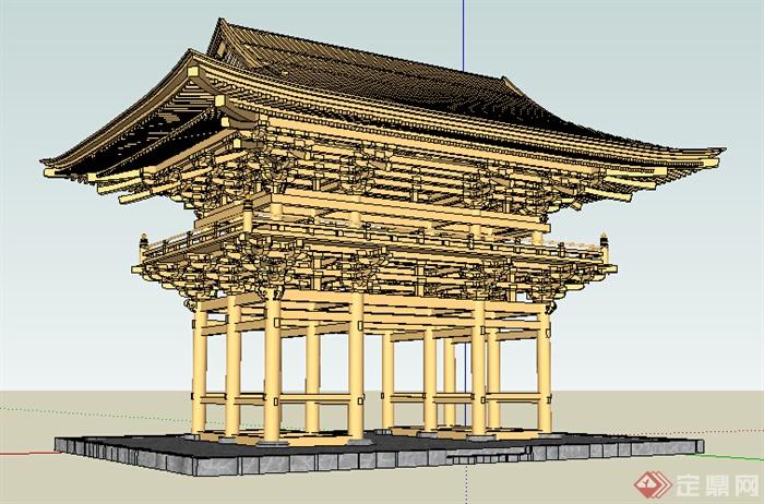 某古典中式寺庙建筑设计方案SU模型2(1)