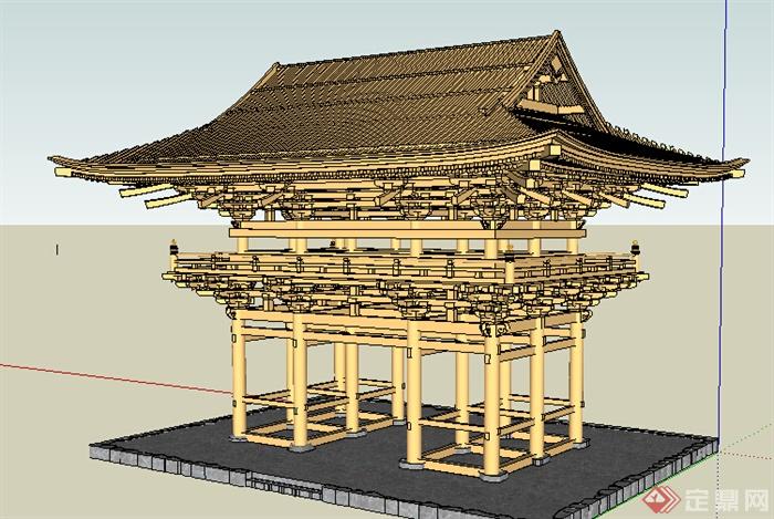 某古典中式寺庙建筑设计方案SU模型2(2)