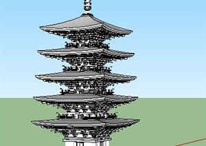 某古典中式塔建筑设计方案SU(草图大师)模型1