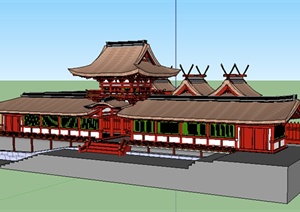 某古典中式寺庙建筑设计方案SU(草图大师)模型13