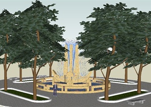 园林景观之喷泉水景设计方案SU(草图大师)模型