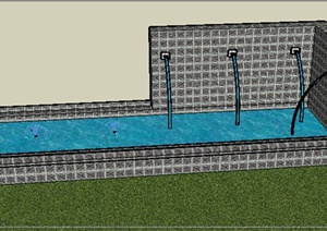 园林景观之水景墙设计方案SU(草图大师)模型2
