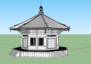 某古典中式六角亭设计SU(草图大师)模型素材1