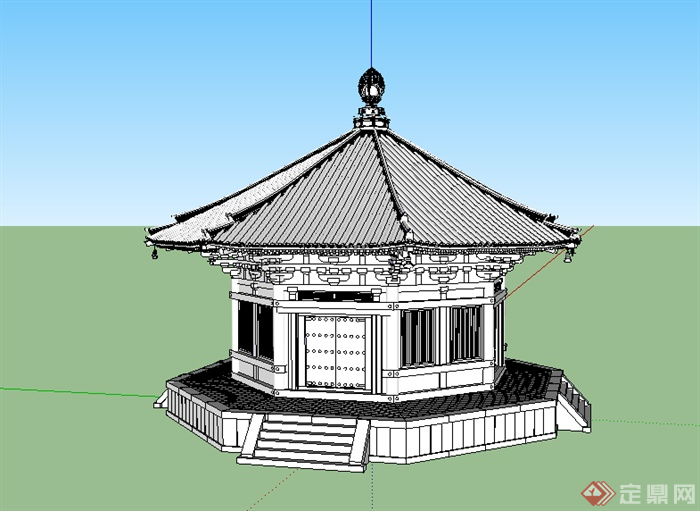 某古典中式六角亭设计SU模型素材1(2)