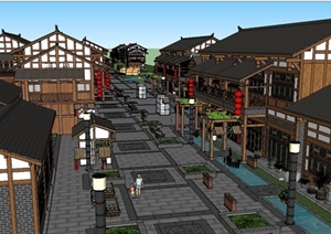 某川东风格商业街规划设计SU(草图大师)模型