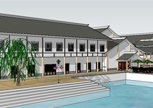 某中式风格滨水商业街建筑设计SU(草图大师)模型