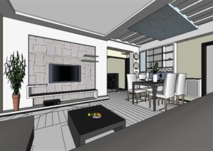 室内装饰之住宅室内空间设计方案SU(草图大师)模型3