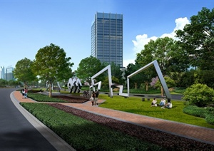 园林景观之街旁公园雕塑景观效果图（PSD格式）