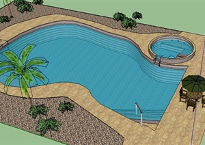 园林景观之游泳池水景设计方案SU(草图大师)模型2