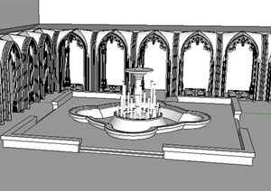 园林景观之喷泉水景景观设计SU(草图大师)模型