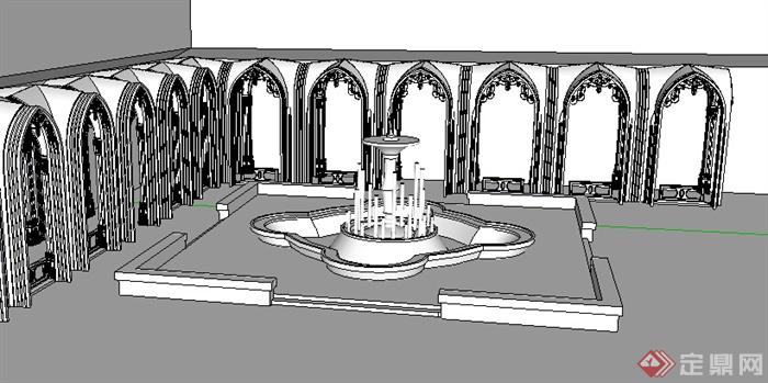 园林景观之喷泉水景景观设计SU模型(1)