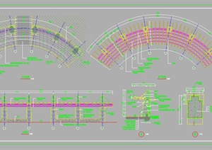 某园林景观弧形花架施工图CAD图纸1
