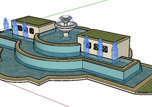 园林景观之喷泉水景景观设计SU(草图大师)模型2