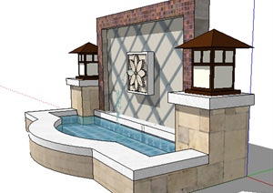 园林景观之水景墙设计SU(草图大师)模型1
